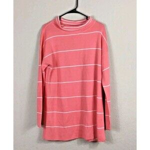 J Jill Reversable Sweater Tunic Medium Grapefruit Stripe Mock-Neck Pullover New